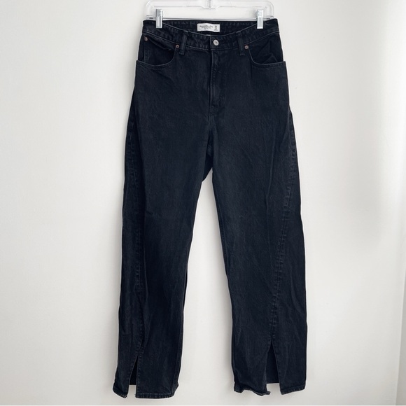 Abercrombie & Fitch 90’s Relaxed Jean high rise split Hem black 29 straight leg - Picture 3 of 16